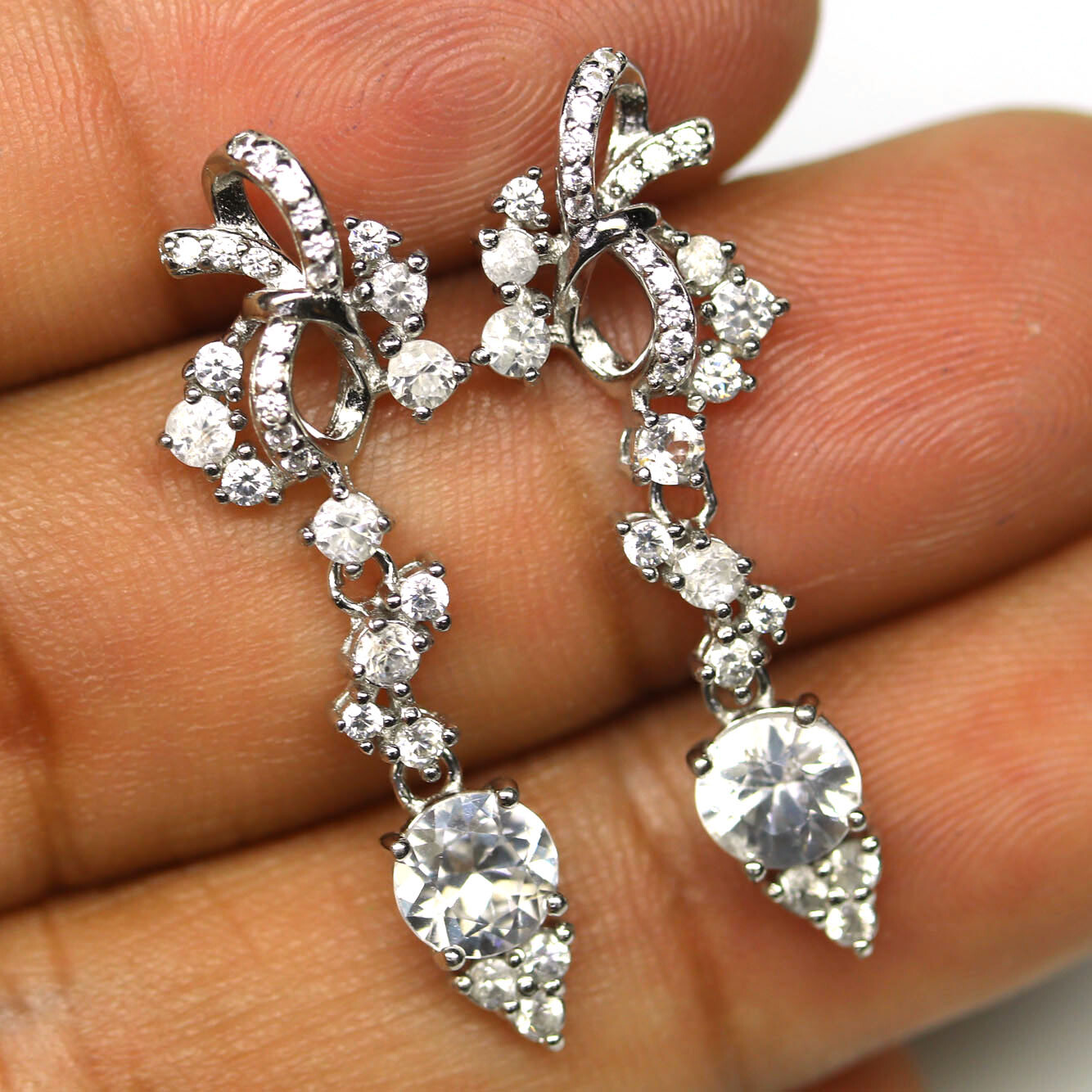925 Sterling Silver White Zircon Earrings White Gold Plated Dainty