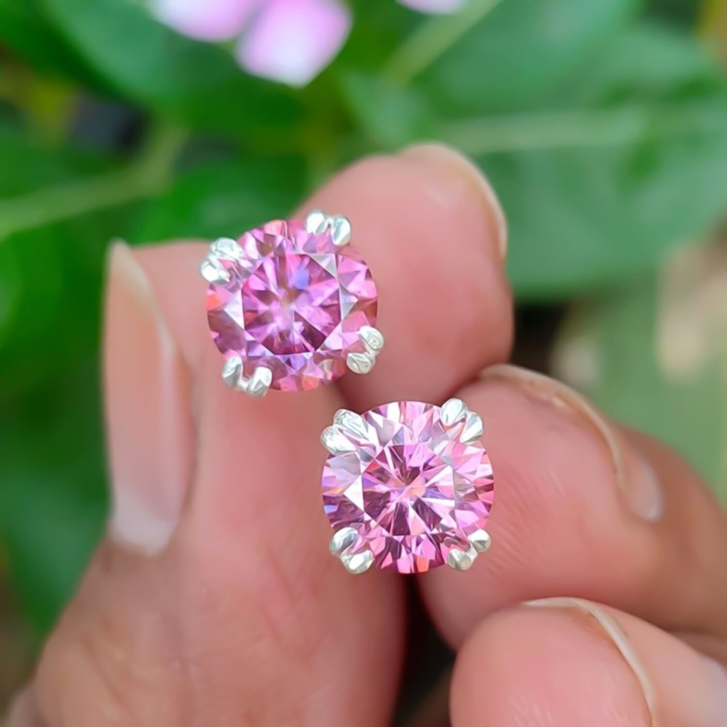 3.00 Ct Certified Pink Diamond Solitaire Stud Earrings with Great Sparkle