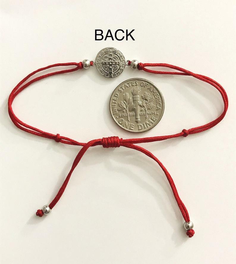 Sterling Silver Saint Benedict Red Cord Bracelet/Pulsera Rojo,San Benito – B116