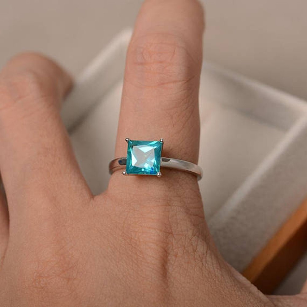 1.50 Ct Princess Cut Natural Topaz Diamond Engagement Ring 14K White Gold Size 8