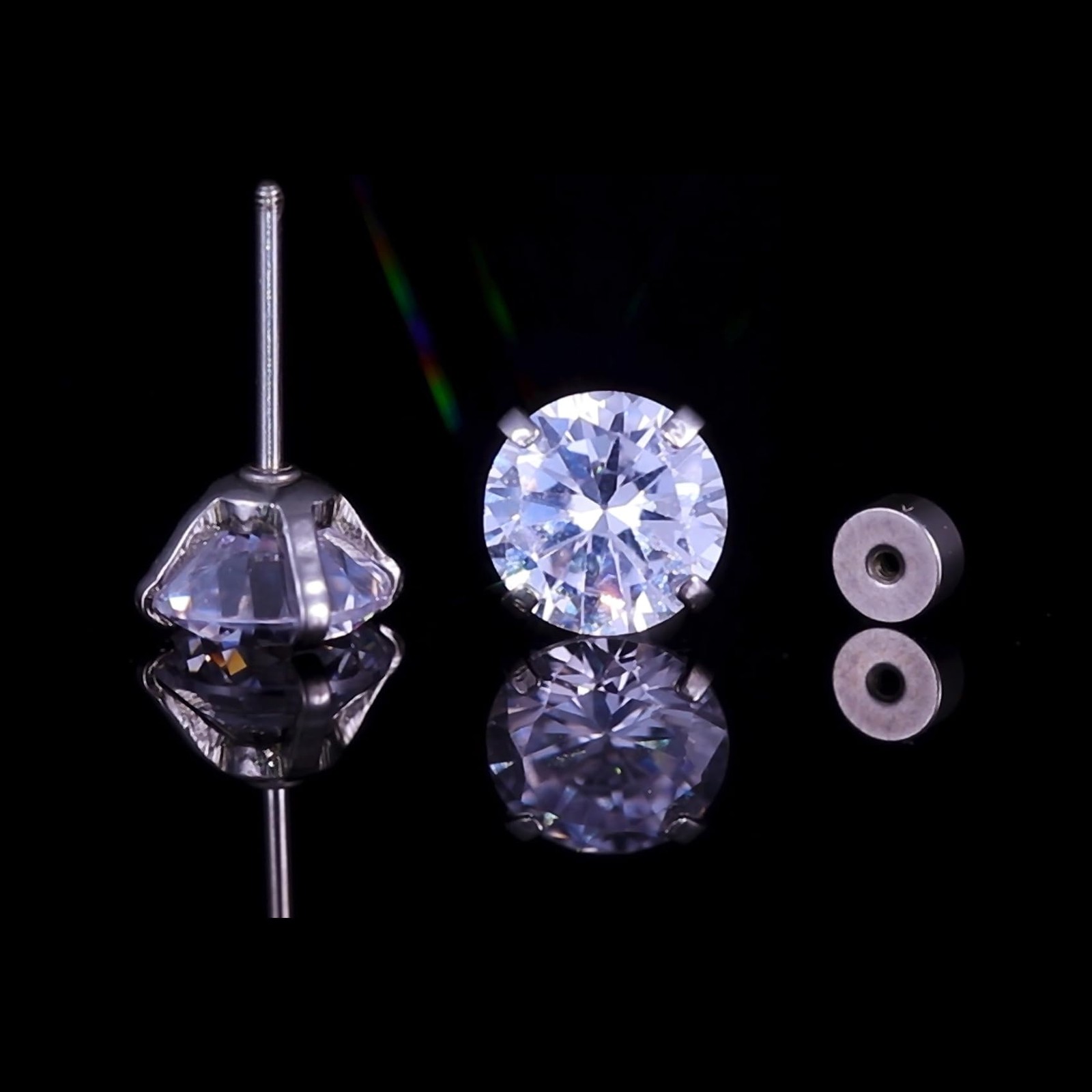 Titanium Screw Flat Back Earrings Cubic Zirconia Simulated Diamond CZ 316L Surgi