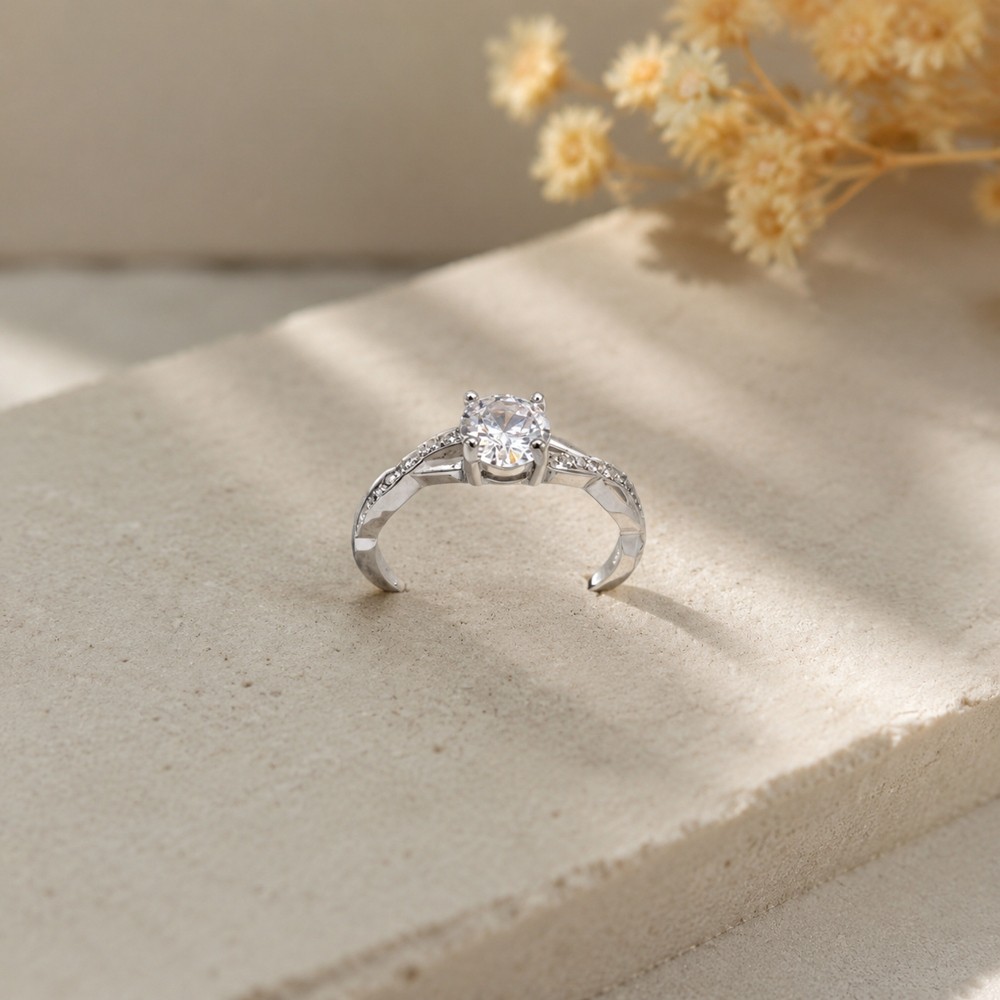 9K White Solid Gold 0.5CT Simulated Lab Grown Diamond Wedding Ring, Gift for Her