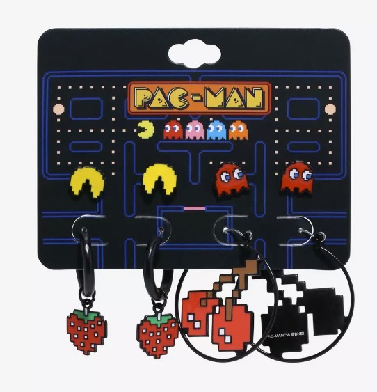 Pac-Man Characters & Fruit Earring Set of 4 Pairs Licensed New in Packing