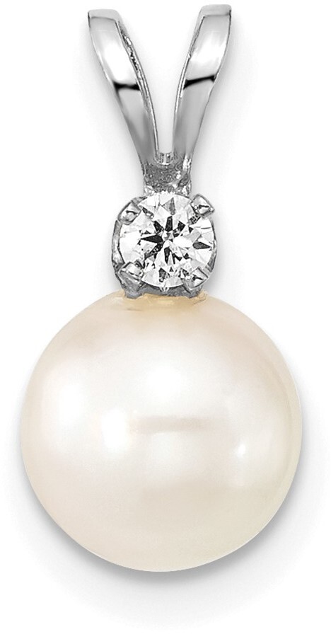 14K White Gold 7-8mm Cultured White Saltwater Akoya Pearl .05ctw Diamond Pendant