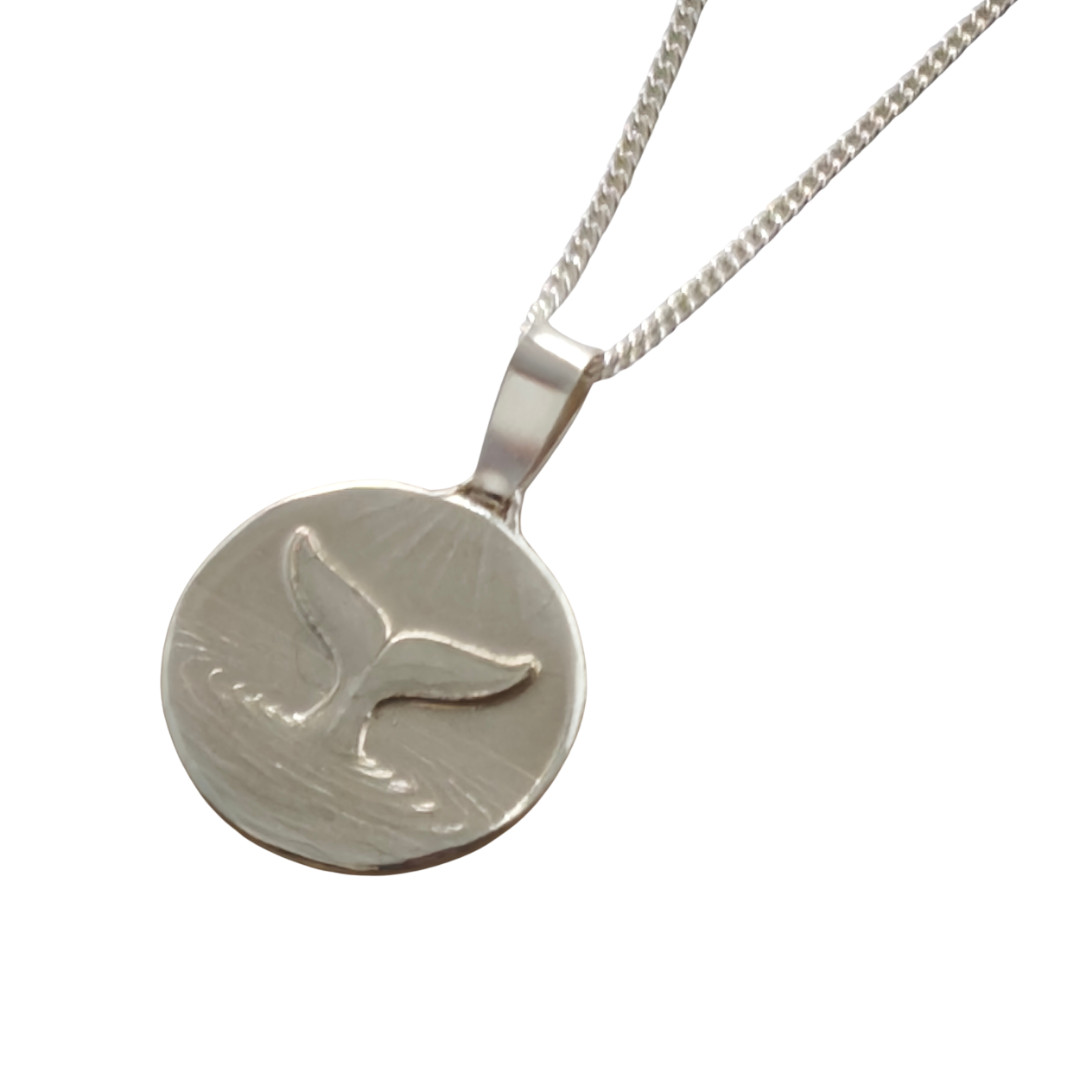 Whale Tail Engraved Sterling Silver Coin Necklace 925 Handmade UK Personalise