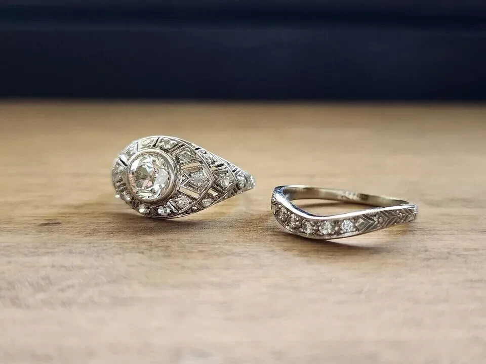 2.00Ct Round Lab Created Diamond Vintage Bridal Set Ring 14k White Gold Plated