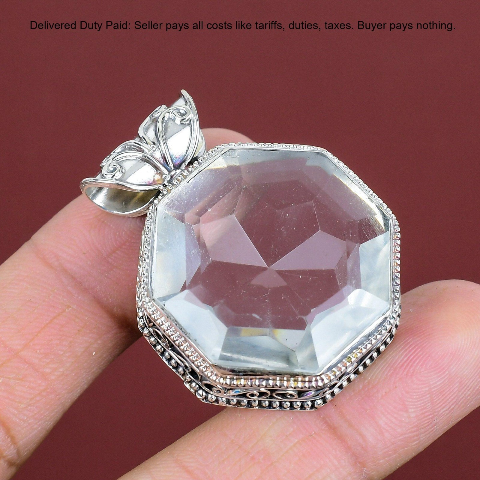 White Topaz Gemstone 925 Sterling Silver Birthday Vintage Unique Pendant Jewelry