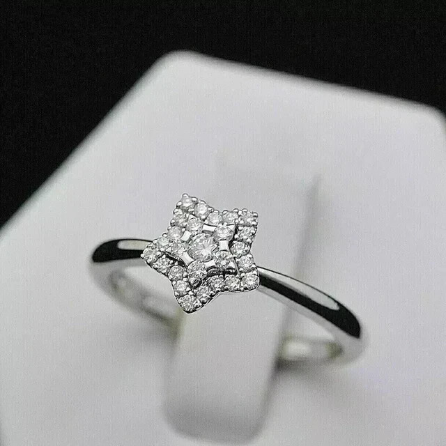 Real Moissanite 2CT Round Cut Women Star Engagement Ring 14k White Gold Plated
