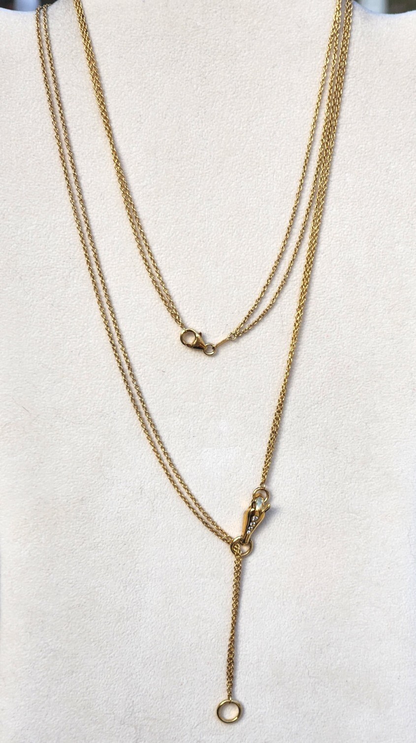 Sunday’s Child Lariat White Zircon Gold Vermeil Sterling Horse Necklace 36 In.