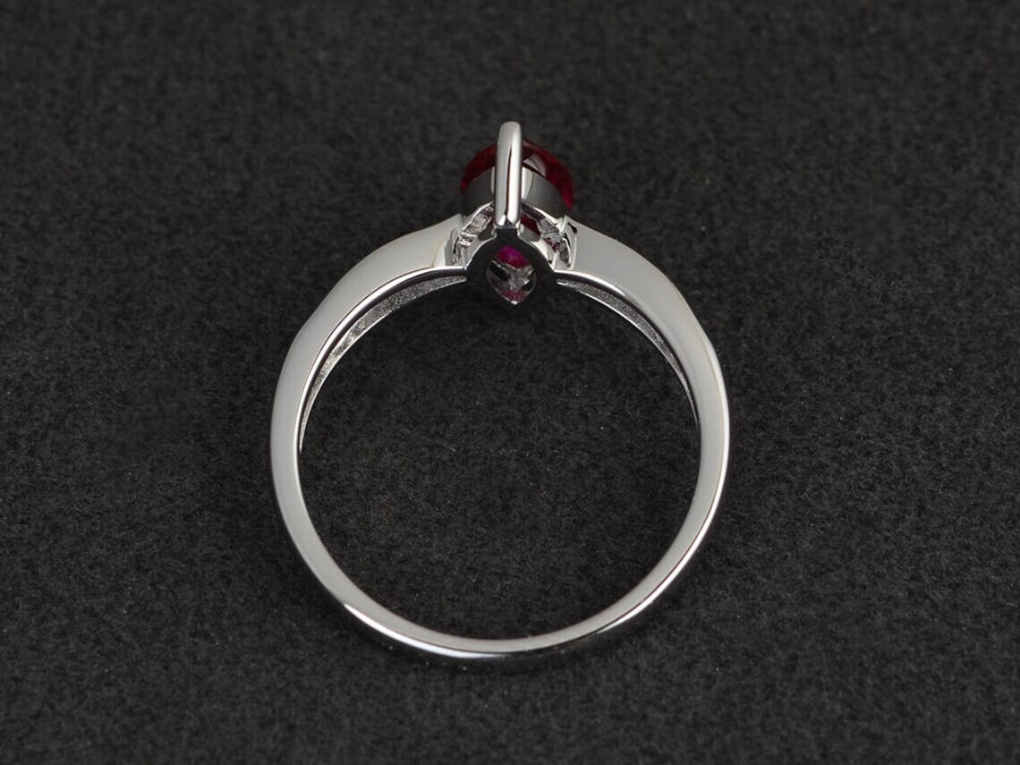 925 Sterling Silver Pink Ruby Lab Created Gemstone Women Modern Ring Duty Free