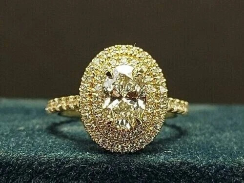 2.13ct Oval Lab Created Diamond Engagement Double Halo Cocktail Ring 925 Silver