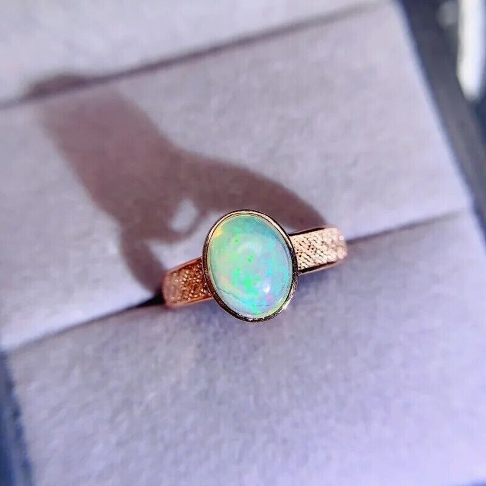 Natural Fire Opal Gemstone Ring 7x9mm Bezel Setting