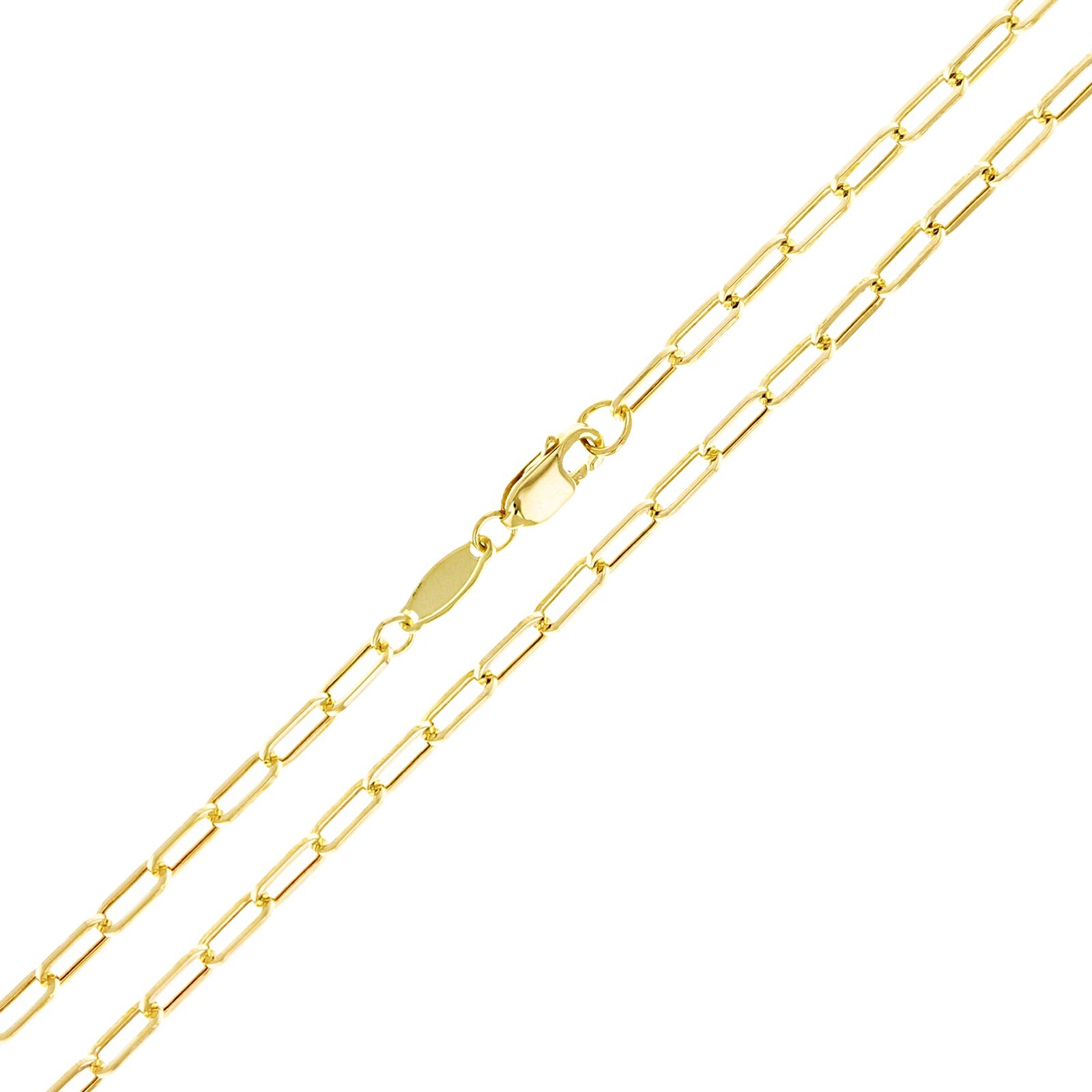 Italian 14k Yellow Gold Hollow Paper Clip Link Chain Necklace 18″ 2.5mm 2.3grams