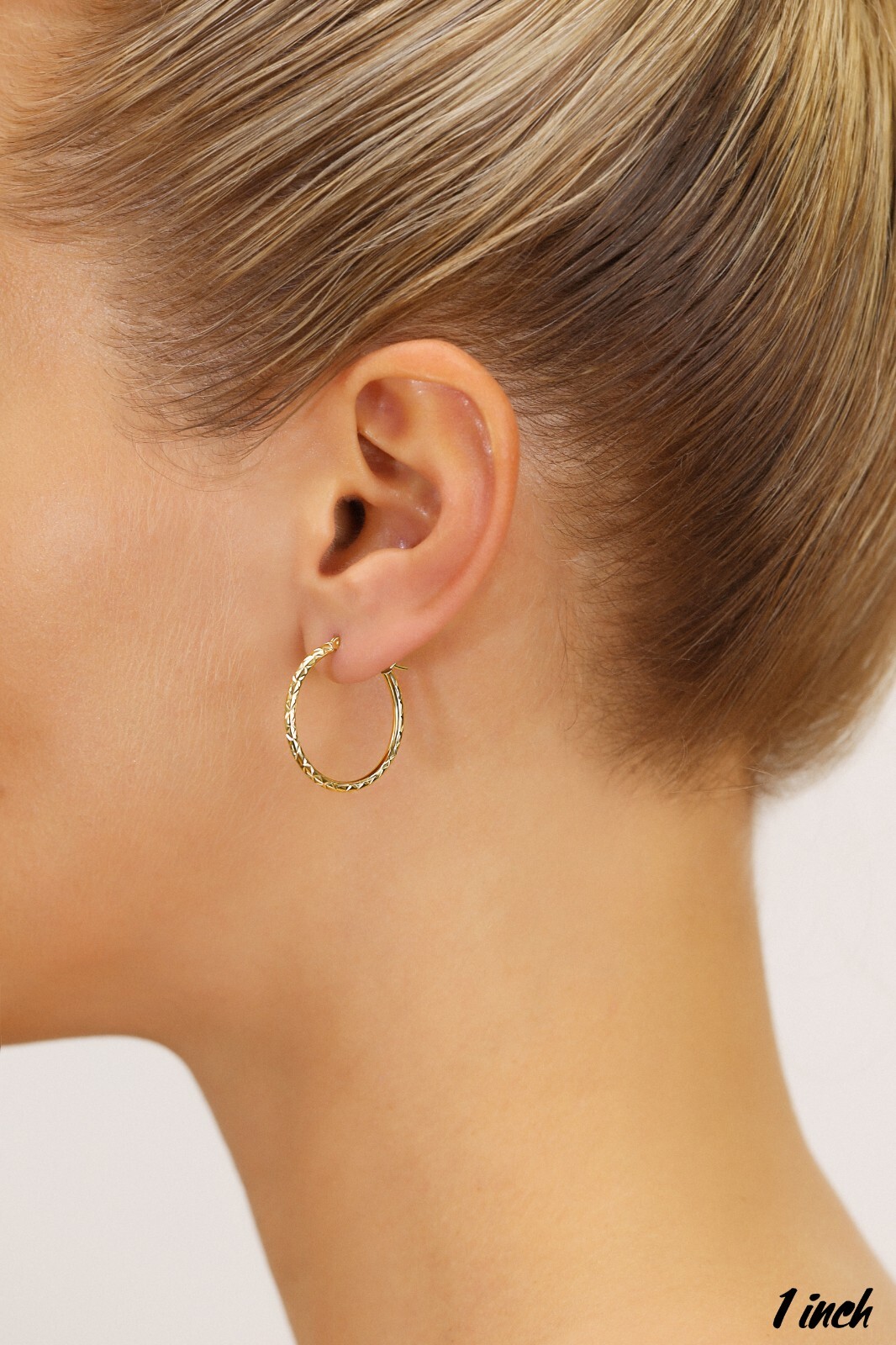 14K Real Solid Gold 1″ Large X Diamond-Cut Hoop Earrings Lightweight Large Hoops