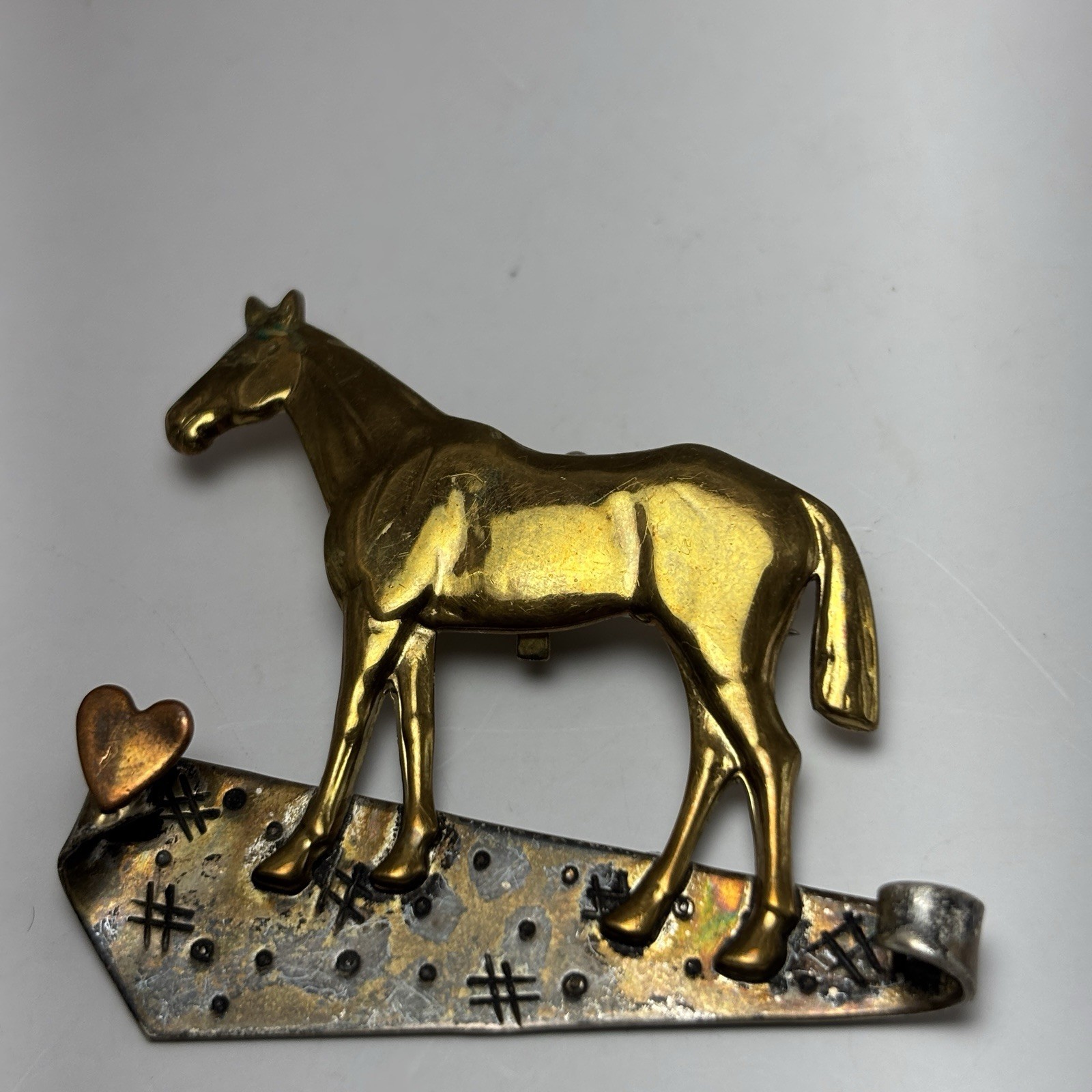 Sterling Silver Copper Mixed Metals Horse brooch Pin Jewelry
