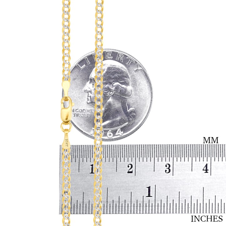 10K Yellow Gold Solid 2.5mm Diamond Cut Pave Cuban Chain Bracelet Anklet 7″- 9″