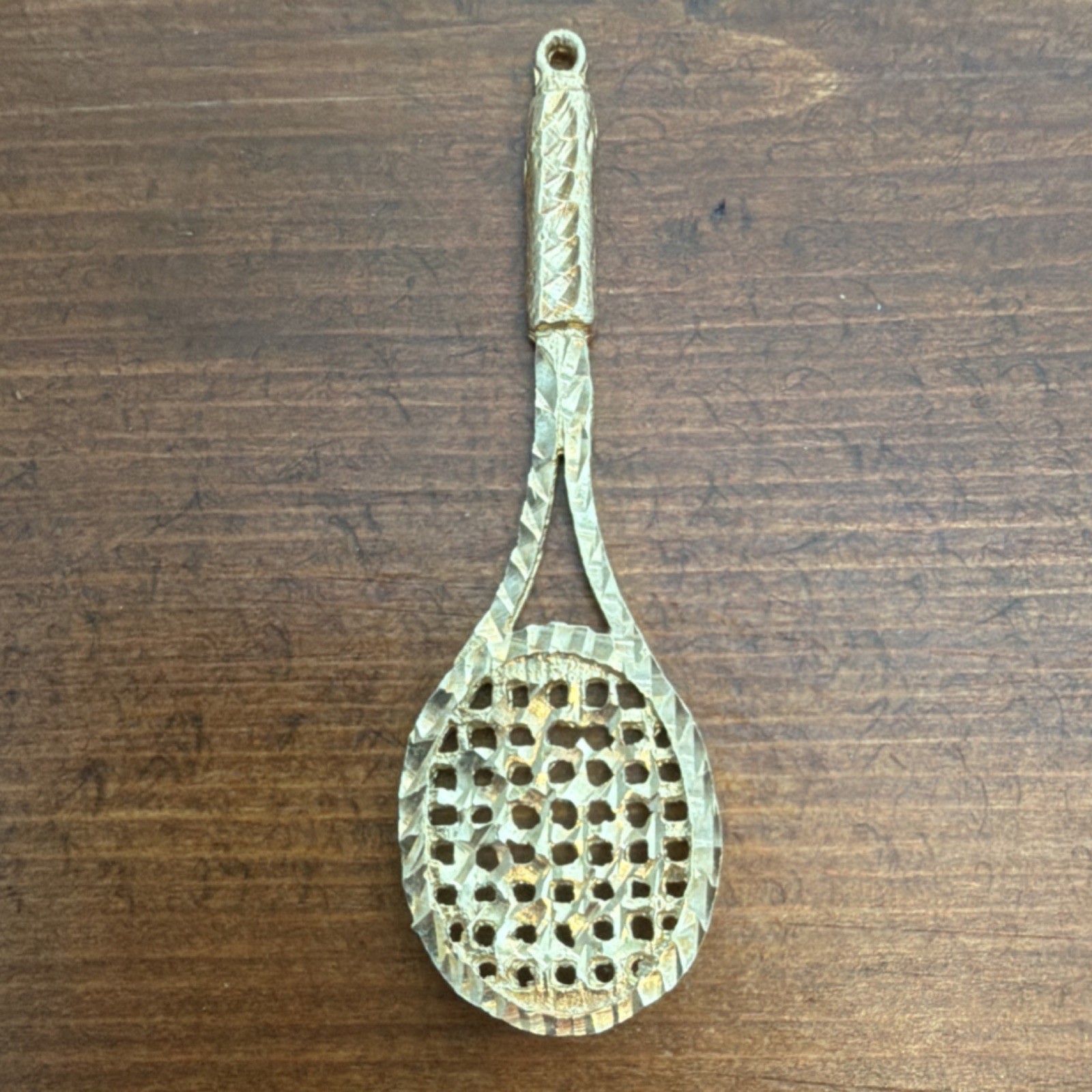PL 10k Yellow Gold Tennis Racket Dangle Charm 2 inch Vintage