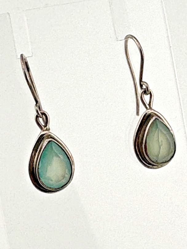 PTI 925 STERLING SILVER 10X7.5MM AQUA CZ TEARDROP EARRINGS 1.25″ BOHO CASUAL 208