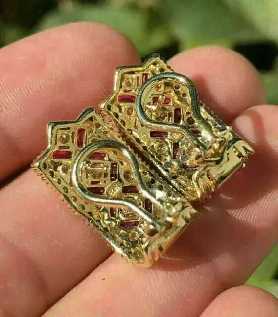 2.20Ct Baguette Cut Lab-Created Ruby Huggie Hoop Earrings 14K Yellow Gold Plated