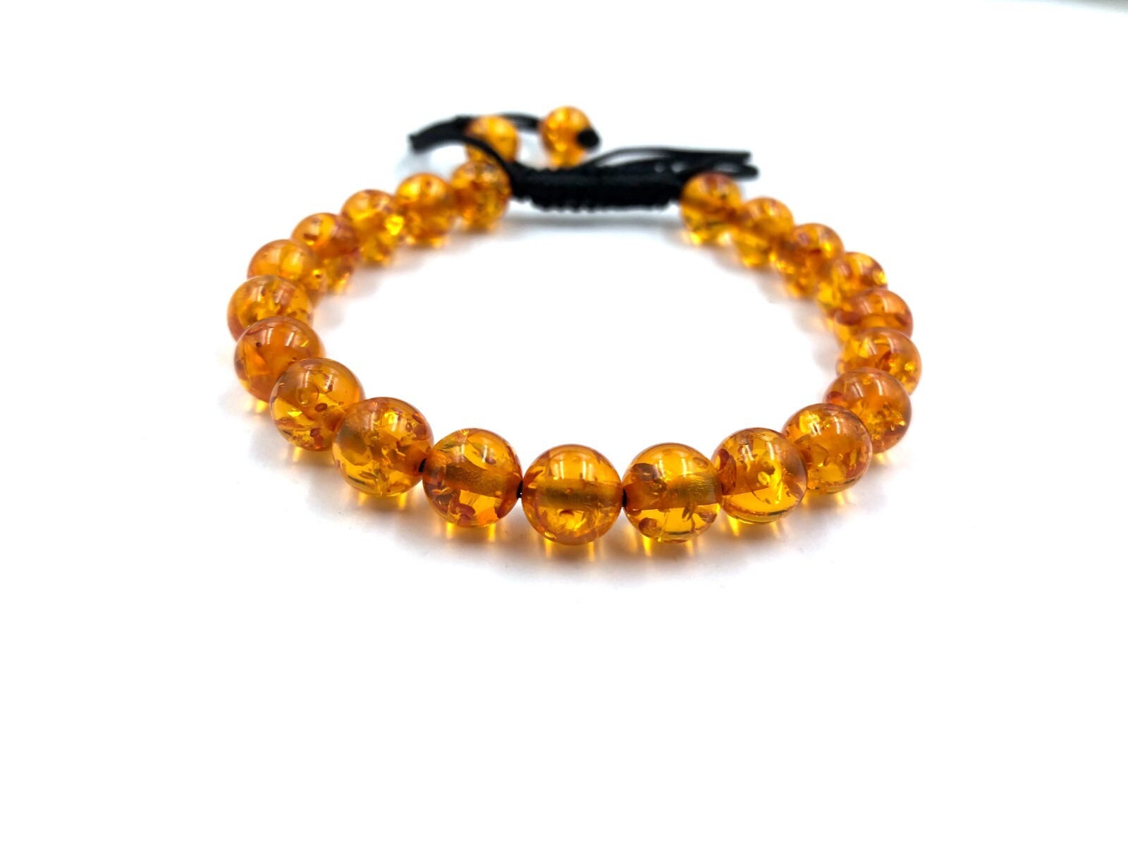 FINE BALTIC AMBER Gemstone Crystal Beads Unisex Adjustable Macrame Bracelets 8mm