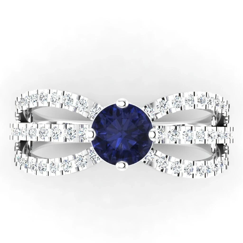 1.92 Ct Natural Sapphire Diamond Engagement Ring 14K Solid White Gold