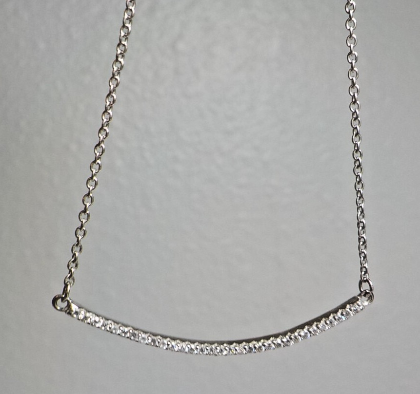 STERLING SILVER TINY ROLO LINK NECKLACE W/FIXED CURVED CRYSTAL STUDDED PENDANT
