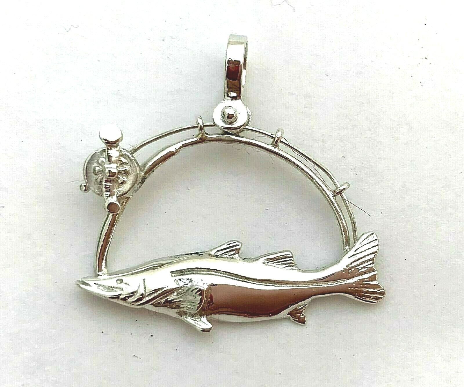 Fish Snook Sterling Silver Pendant Rod Reel 925 Sterling Sport Jewelry