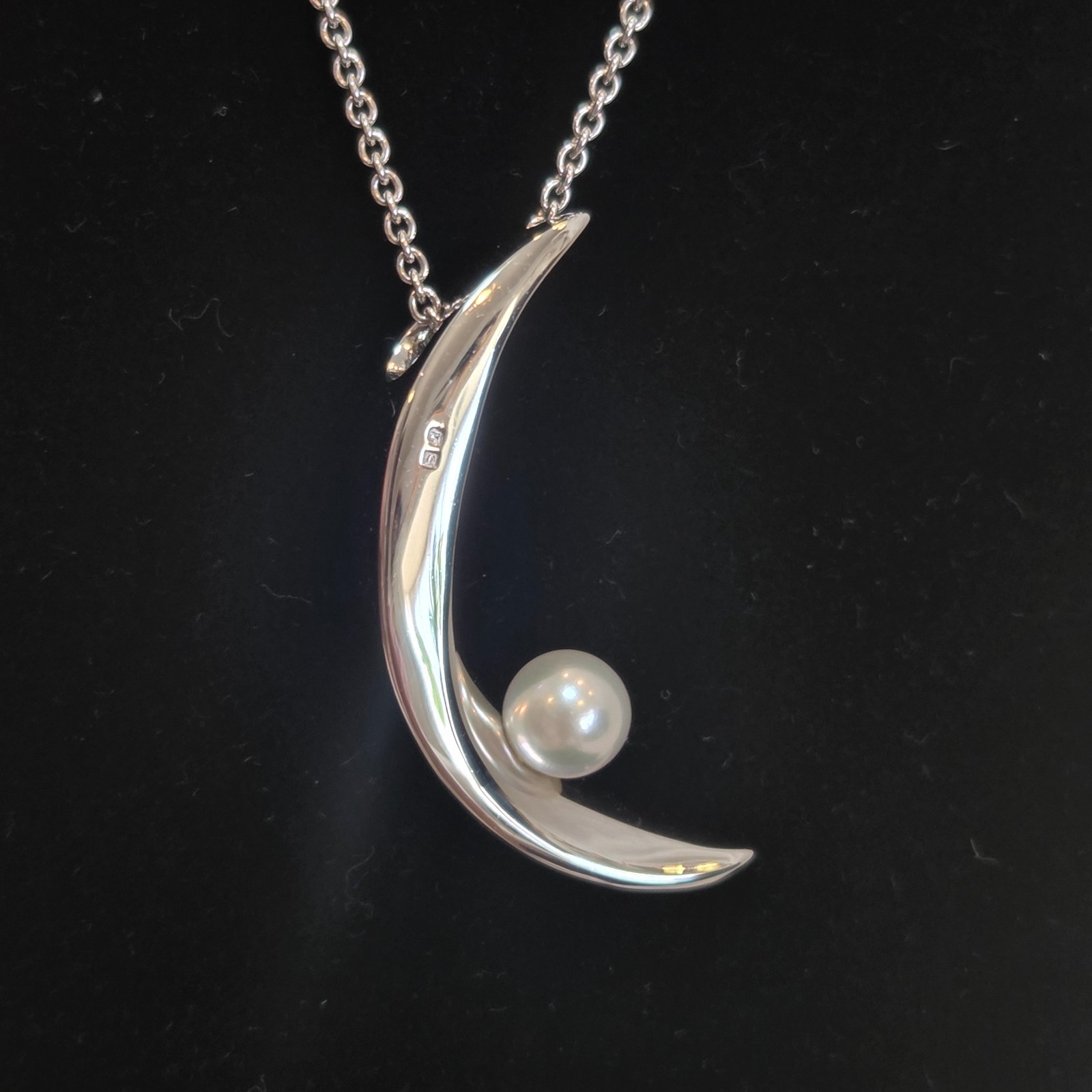 MIKIMOTO Pearl Necklace Silver Moon Pendant Pearl Sterling Silver Women Japan