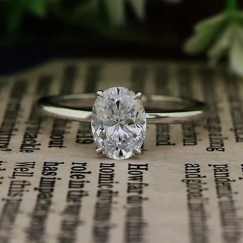2.00Ct Oval Cut Natural Diamond 14K White Gold Luxurious Engagement Ring