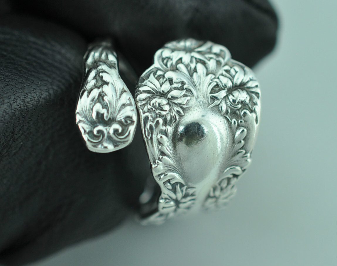 Dainty Solid 925 Sterling Silver Flower Floral Adjustable Spoon Ring