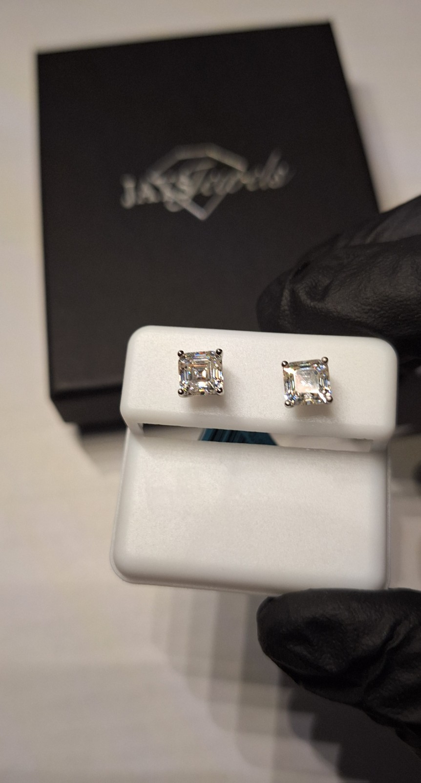 925 Sterling Silver Push Back Earrings Square Cut Moissanite 2.42 CT VVSD