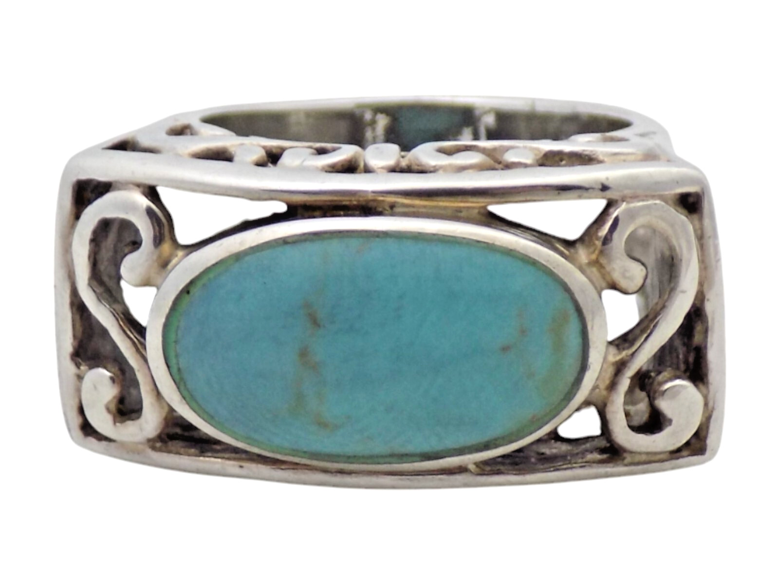 STERLING SILVER 33MM TURQUOISE OVAL SIZE 6 RING 9.8GR #3021