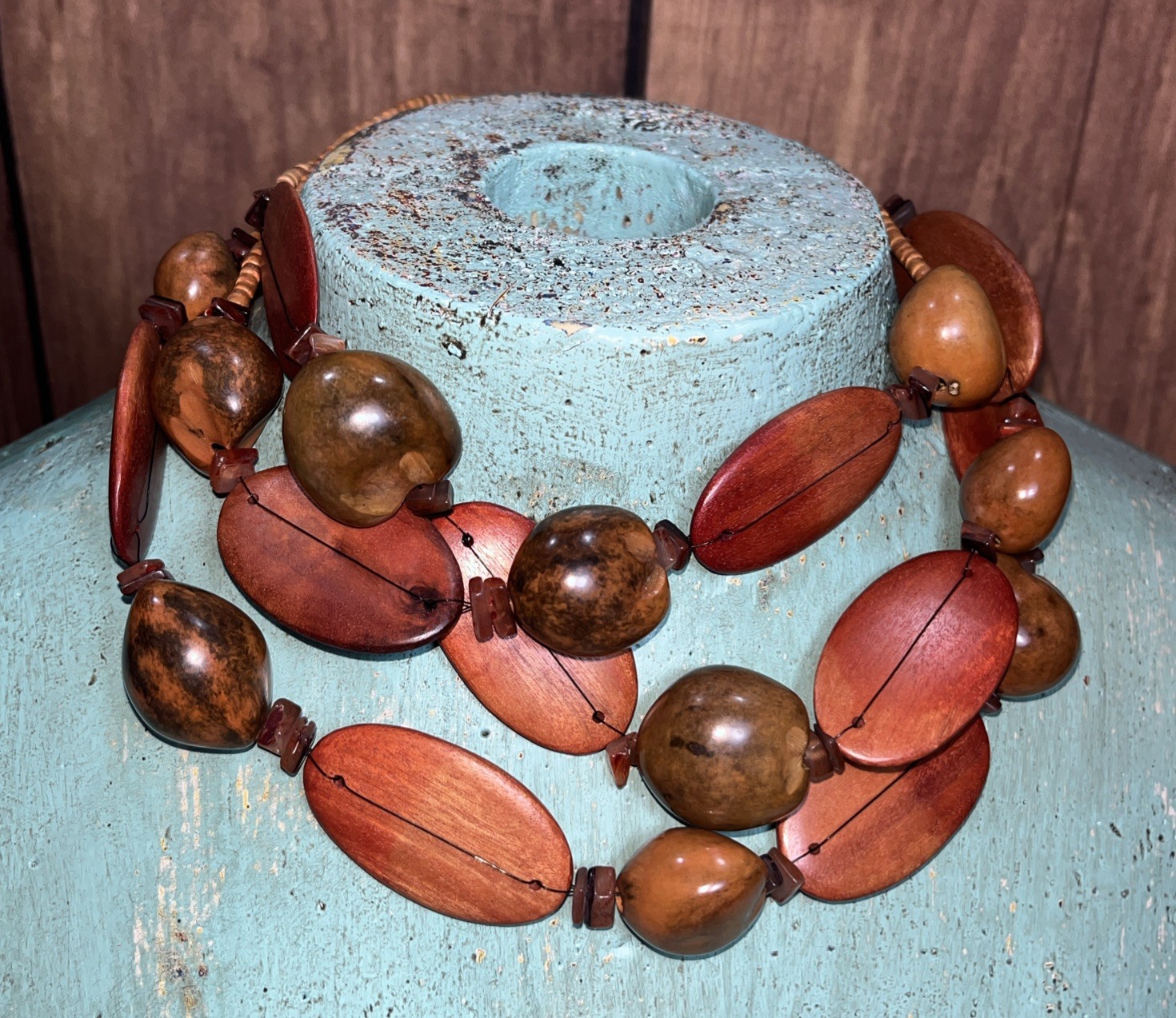 Boho Ethnic Tribal Peru Beaded Necklace Mixed Materials Chunky Choker 13”
