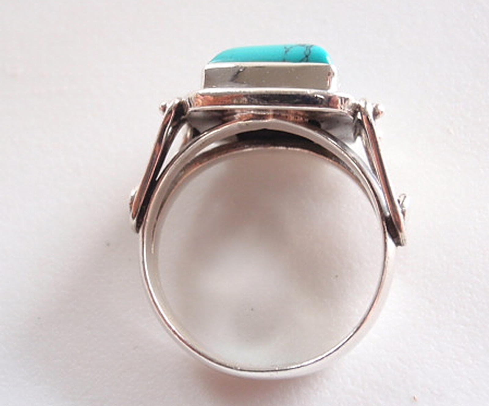 Elegant Turquoise Square Ring 925 Sterling Silver Solid and Heavy Sz 6.5 to 9