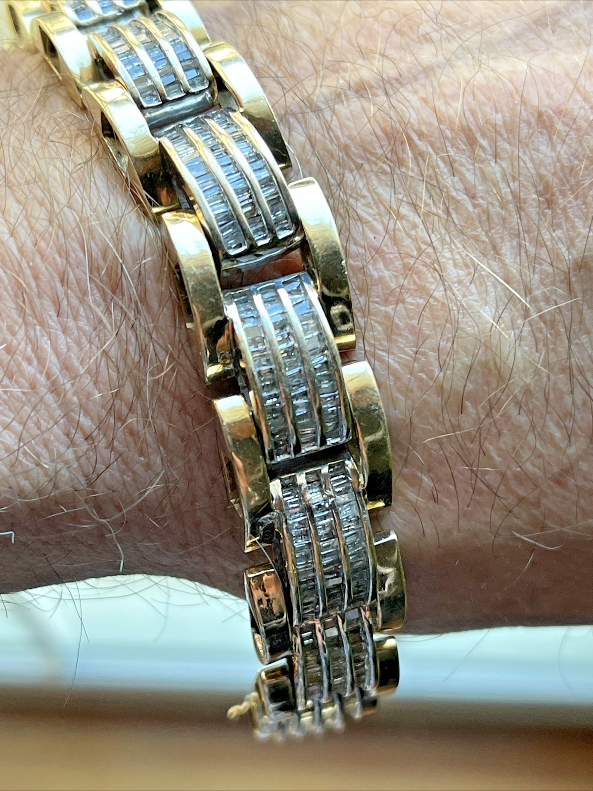 Mens Solid 10k- 12 Ctw Real Baguette Diamond Bracelet 9In 66.8 Gr