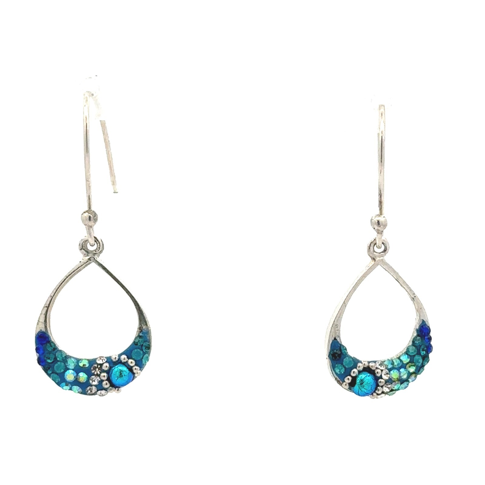Sterling Silver Earrings With Austrian Crystal-Blue-(1/2 x 1 3/8 Inch)