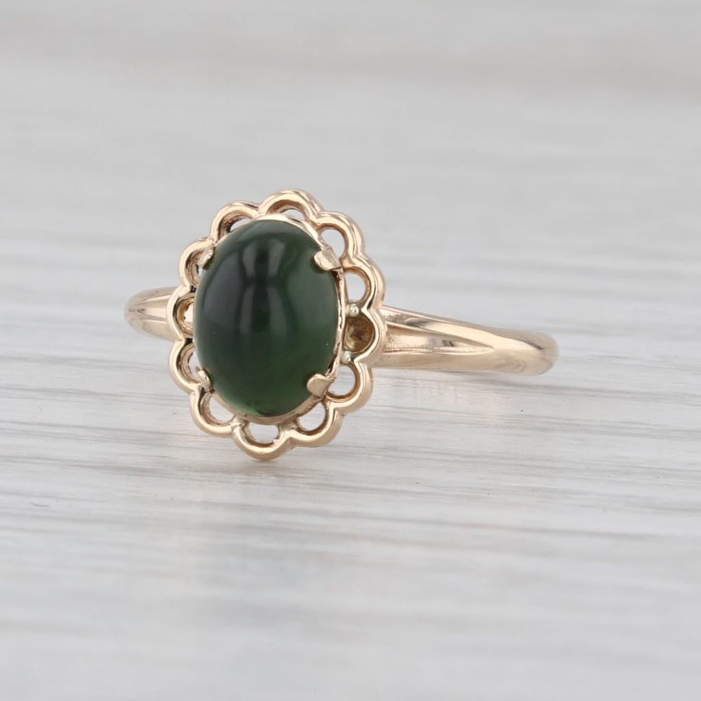 Green Resin Cabochon Ring 10k Yellow Gold Size 5.75