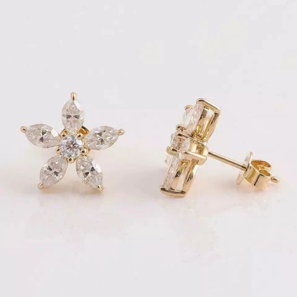 3Ct Lab Created Diamond Flower Stud Women’s Earrings 14K Yellow Gold Over