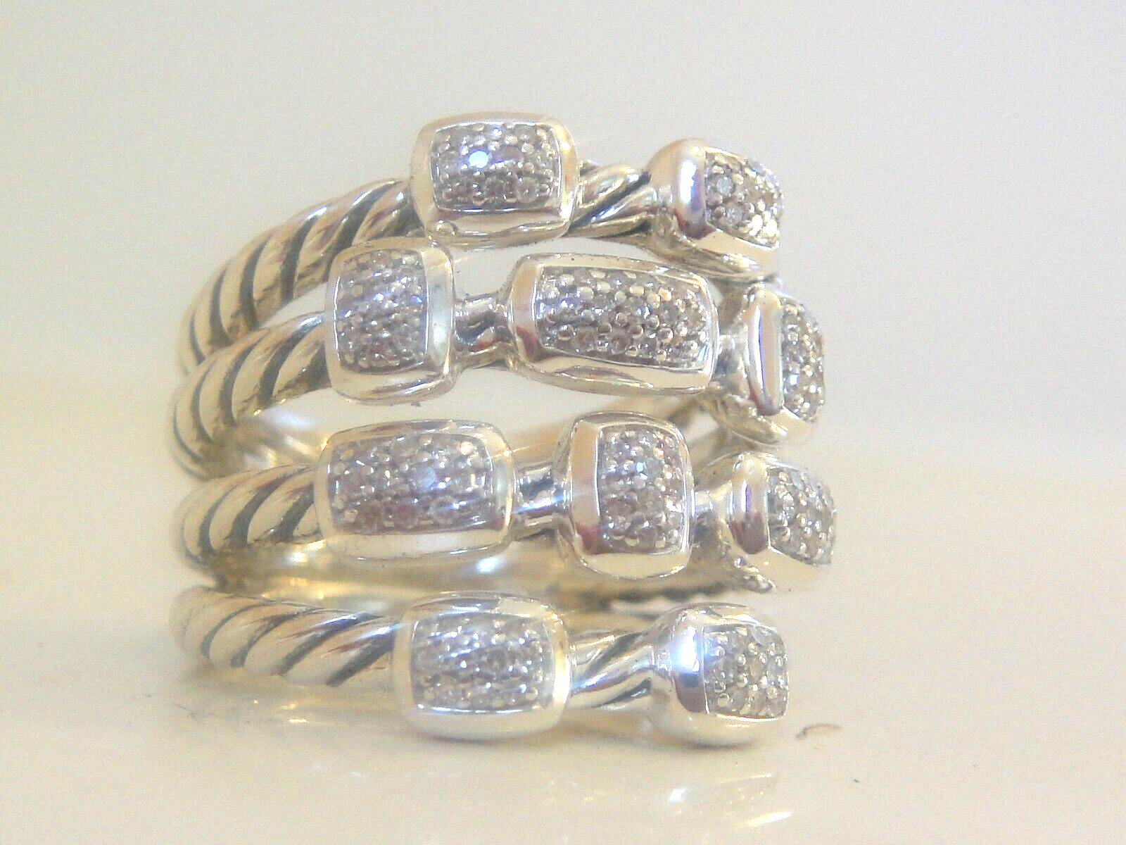 DAVID YURMAN CONFETTI SILVER MULTI ROW PAVE DIAMOND RING
