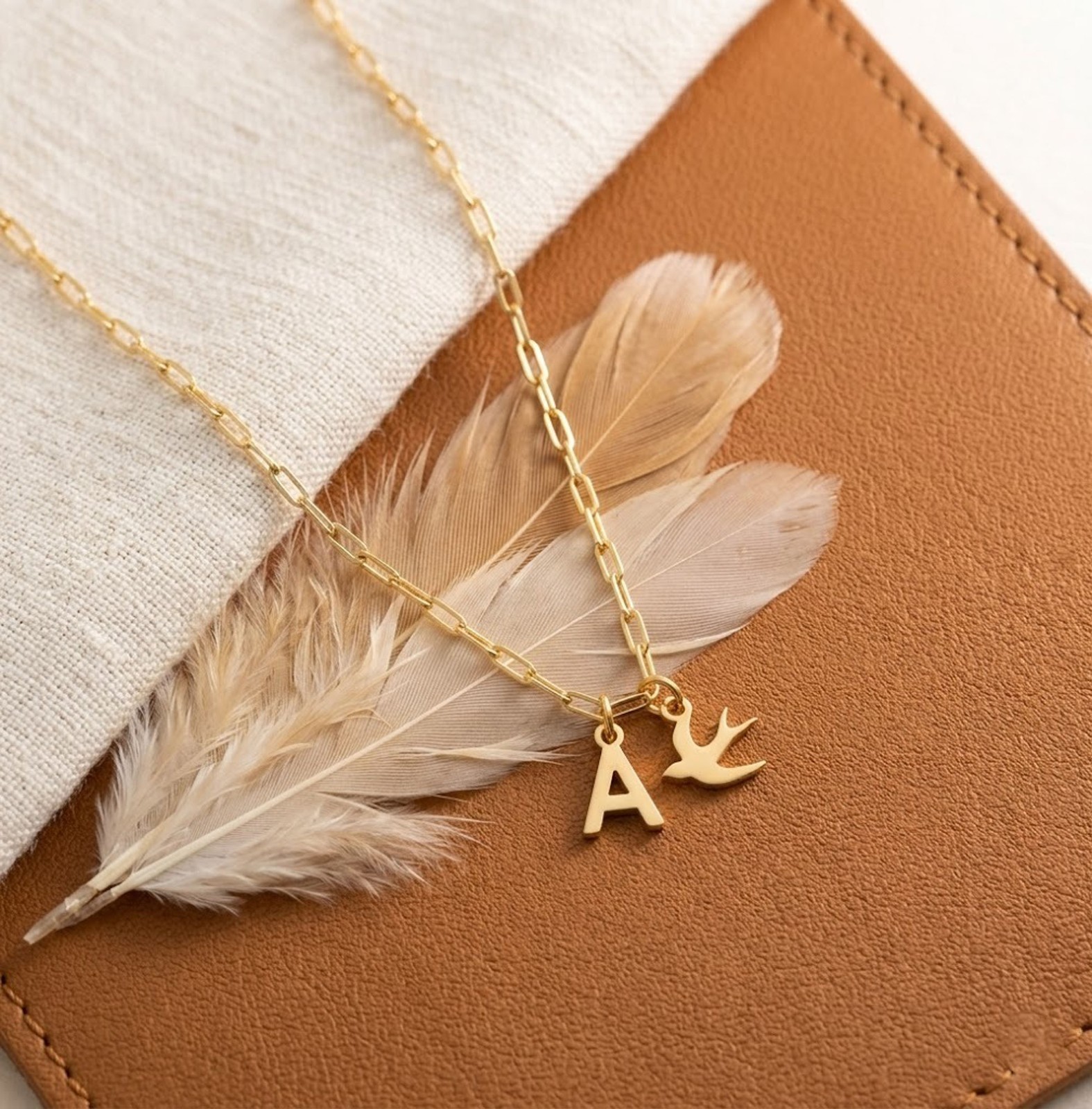 A Initial Bird Charm Gold Tone Pendant Necklace | 925 Sterling Silver Jewelry