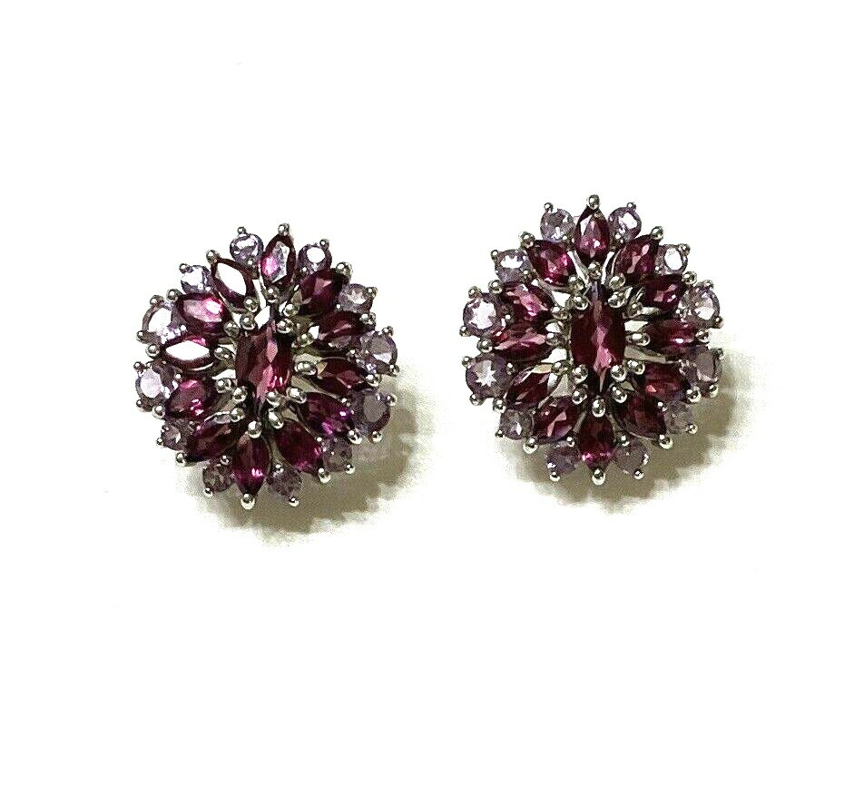 Natural Rhodolite Garnet Gemstone 1″ Diameter Omega backing Stud Earrings