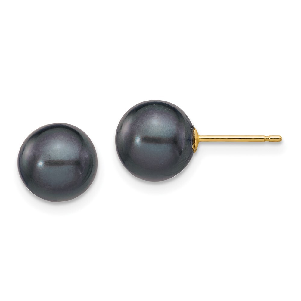 14k Yellow Gold 8-9mm Black Round Freshwater Cultured Pearl Stud Earrings 0.1g