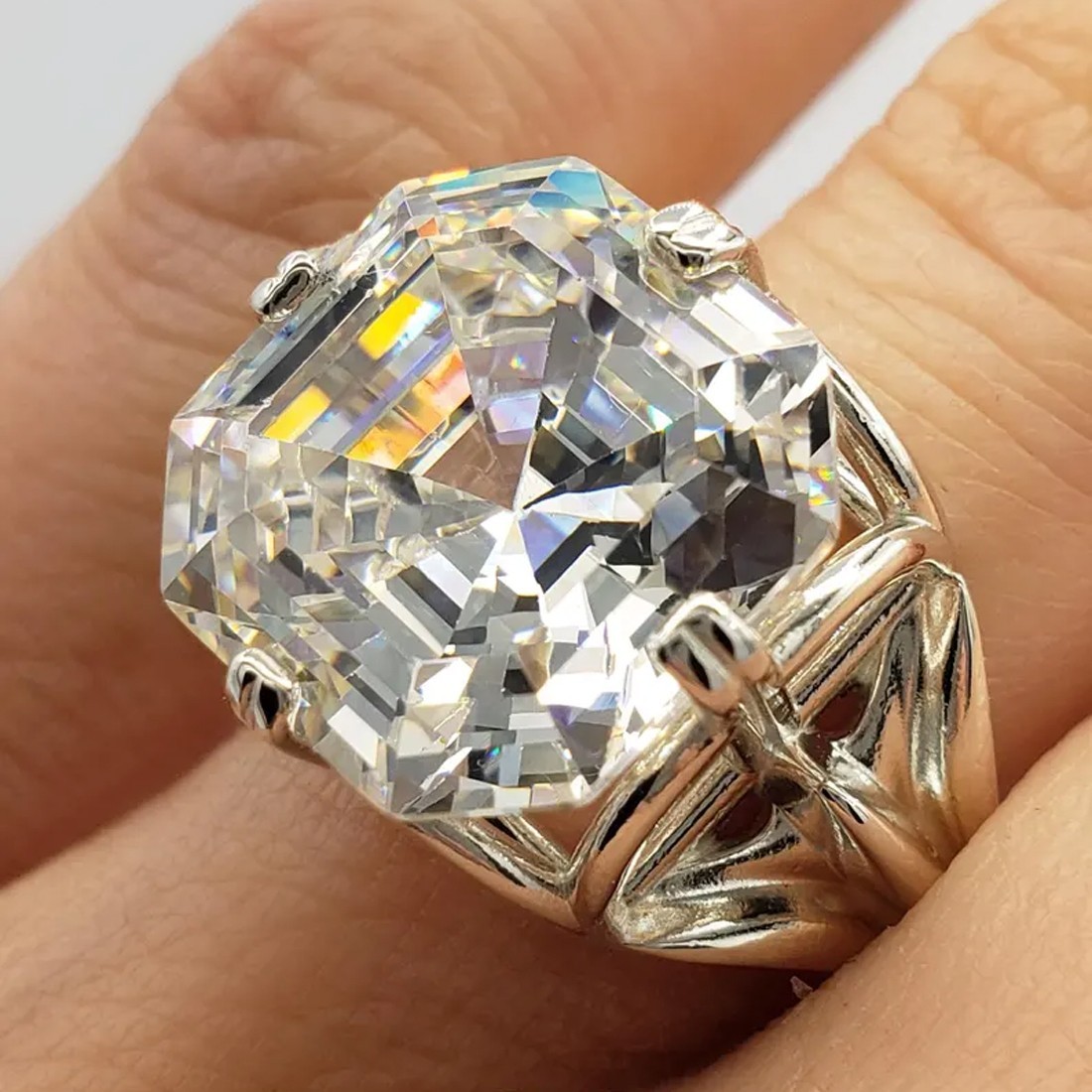 Certified 12.25 Ct White Treated Diamond Solitaire Ring VVS1 White Gold Finish