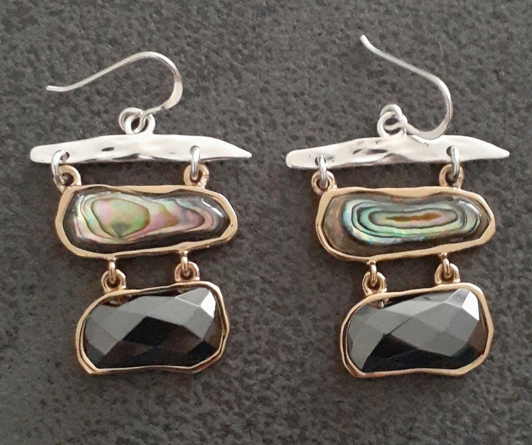 HSN Designer Fine Studio Barse Mixed Metals Abalone Hematite Dangle Earrings