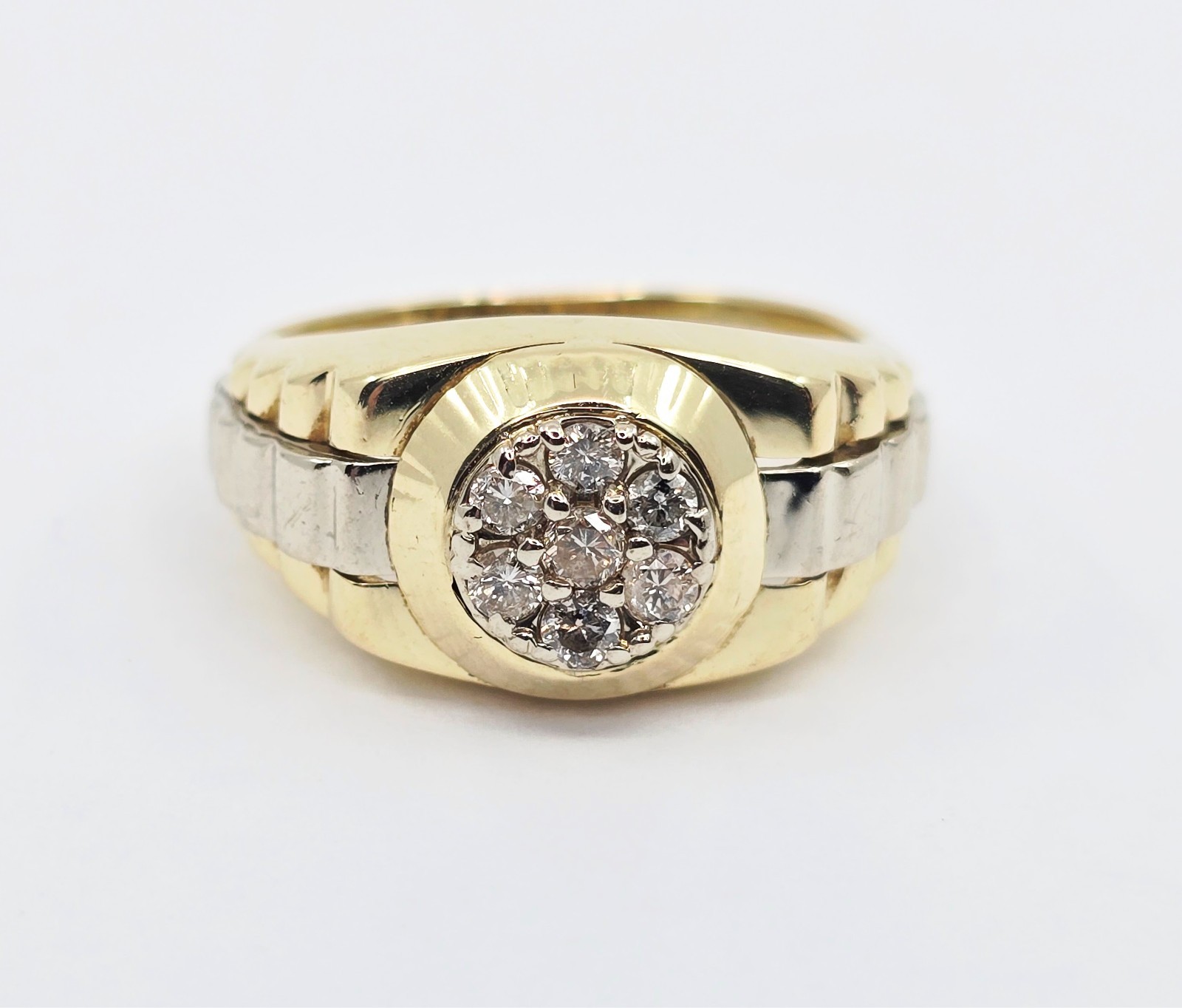 14K Solid Two Tone Multi Color Gold Designer Rolex Style Diamond Ring – Size 8.5