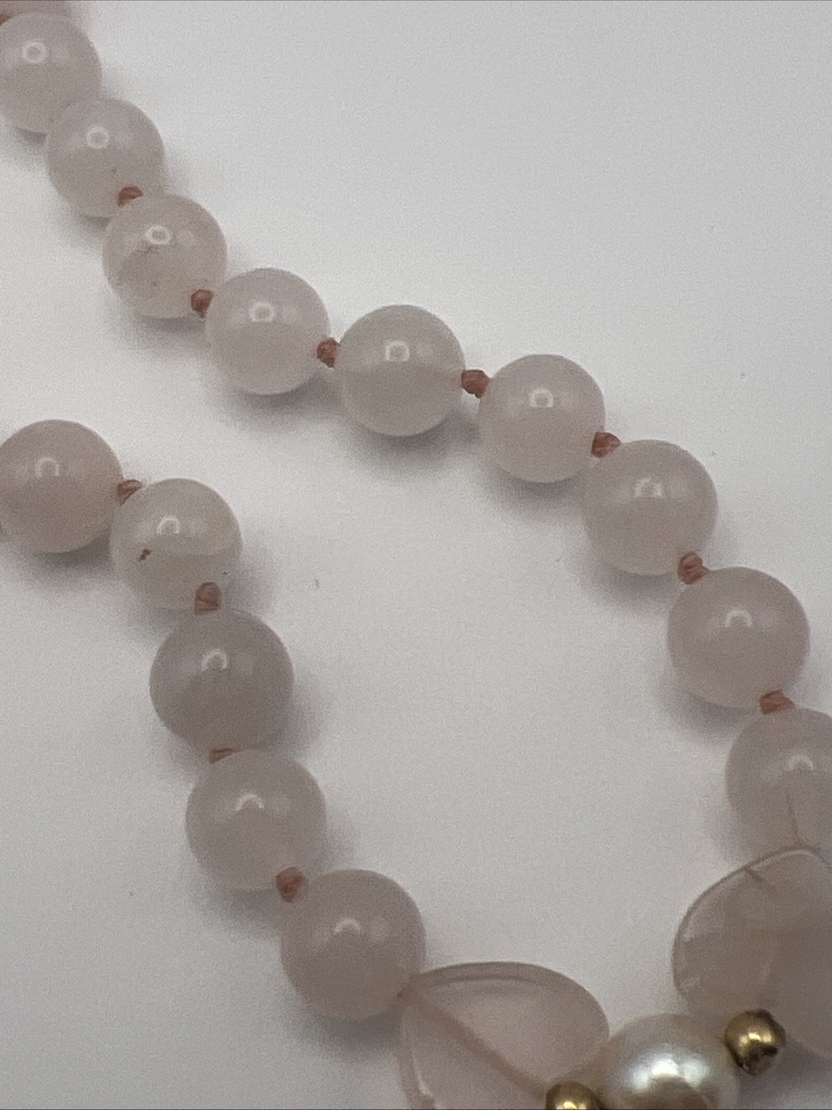 Vintage Pink Rose Quartz Heart Pearl Beaded Bracelet 14k Gold Clasp Beads 7.5”