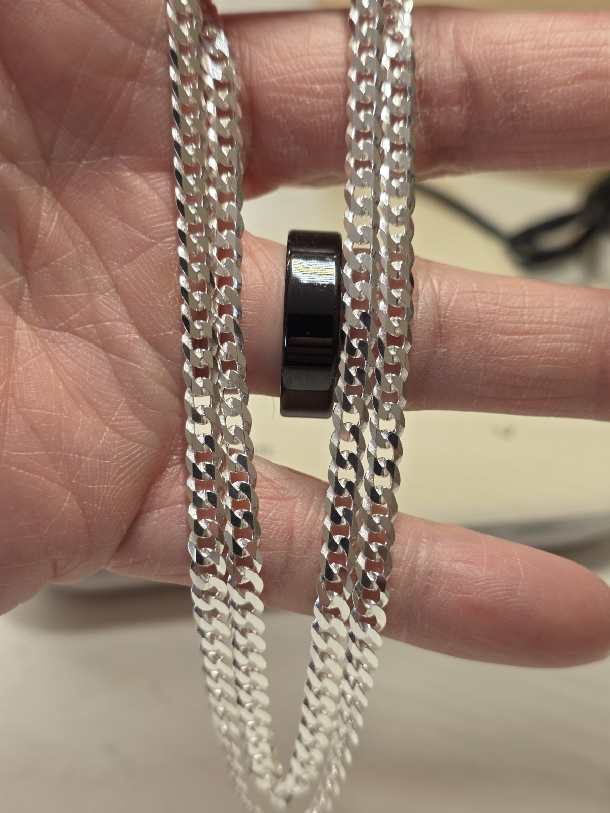 Curb Link Chain Necklace. Sterling Silver 925, 24 inch, 4.5mm width, Italy