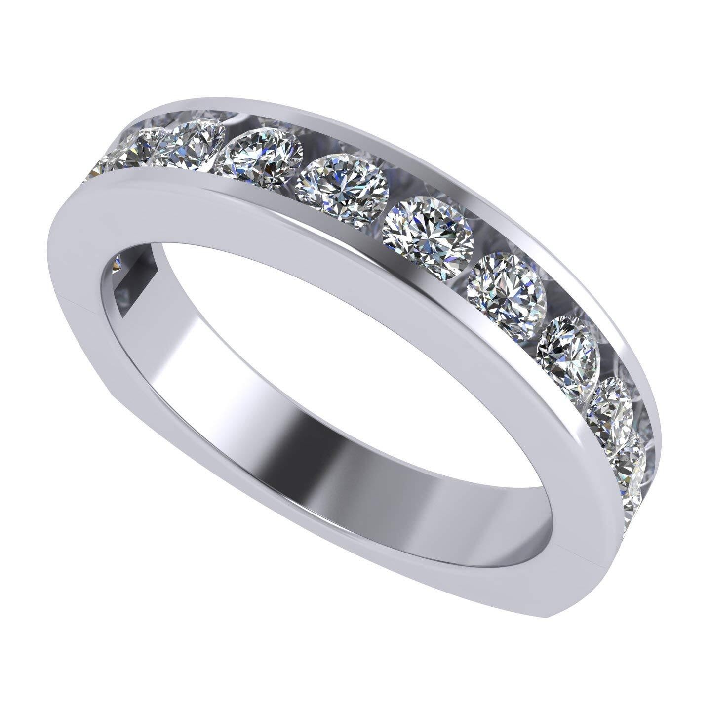 Platinum Plated Silver Band Ring Channel Set Euro Shank w/ CZ 0.75 CTW – Sz 8.5