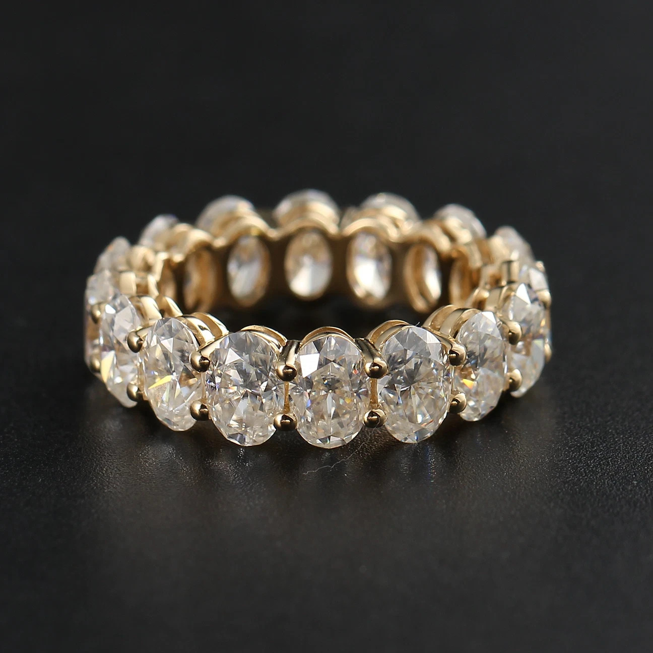 Full Eternity Wedding Band Ring 3Ct Oval Cut Moissanite 14k Yellow Gold Plated