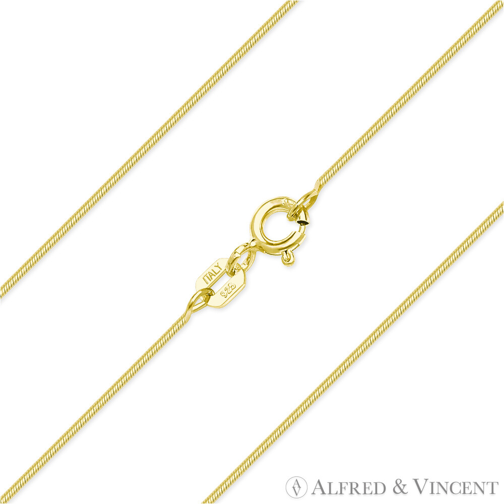 0.7mm Thin Snake Link .925 Sterling Silver 14k Yellow Gold-Plated Chain Necklace